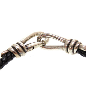 美品 ティファニー 2連 編み込み レザー シルバー925 ブラック シルバー 黒 ブレスレット 0033【中古】TIFFANY