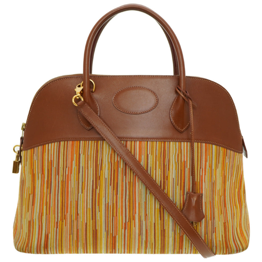 エルメス ボリード35 ボックスカーフ/ヴィブラート ノアゼット □F刻印 ストラップ付 ハンドバッグ 0048【中古】HERMES