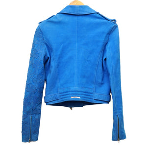 クロムハーツ ライダース ダブルジップ セメタリークロス ダブル ジャケット ライダースジャケット スウェード ブルー 0049 【中古】 CHROME HEARTS