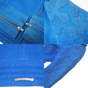 クロムハーツ ライダース ダブルジップ セメタリークロス ダブル ジャケット ライダースジャケット スウェード ブルー 0049 【中古】 CHROME HEARTS