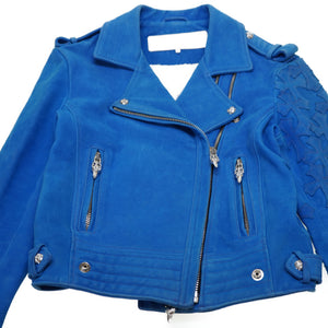 クロムハーツ ライダース ダブルジップ セメタリークロス ダブル ジャケット ライダースジャケット スウェード ブルー 0049 【中古】 CHROME HEARTS