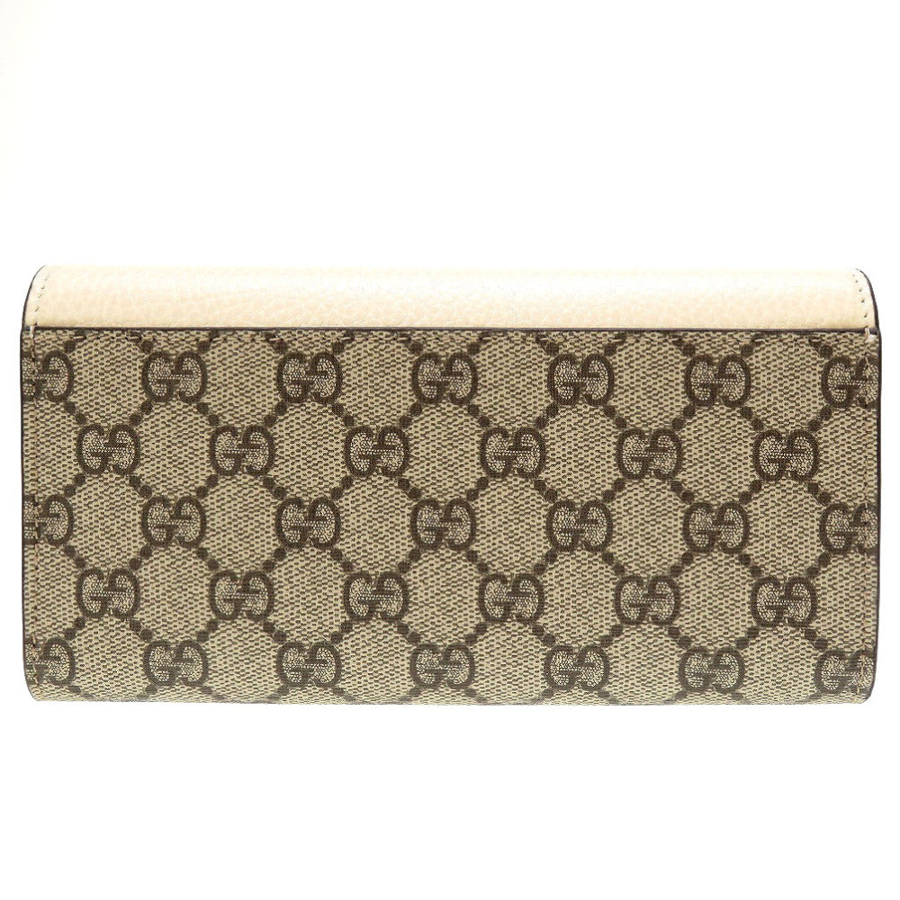 新品同様 グッチ GGマーモント 456116 コンチネンタルウォレット GGスプリーム レザー ベージュ ホワイト 白 2つ折り長財布 財布 0054【中古】GUCCI