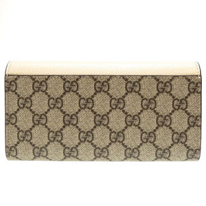 新品同様 グッチ GGマーモント 456116 コンチネンタルウォレット GGスプリーム レザー ベージュ ホワイト 白 2つ折り長財布 財布 0054【中古】GUCCI