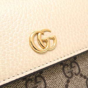 新品同様 グッチ GGマーモント 456116 コンチネンタルウォレット GGスプリーム レザー ベージュ ホワイト 白 2つ折り長財布 財布 0054【中古】GUCCI