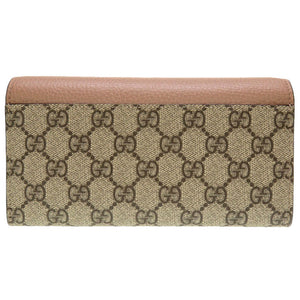 新品同様 グッチ GGマーモント 456116 GGスプリーム レザー ベージュ ピンク 2つ折り長財布 財布 0055【中古】GUCCI