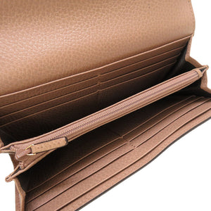 新品同様 グッチ GGマーモント 456116 GGスプリーム レザー ベージュ ピンク 2つ折り長財布 財布 0055【中古】GUCCI