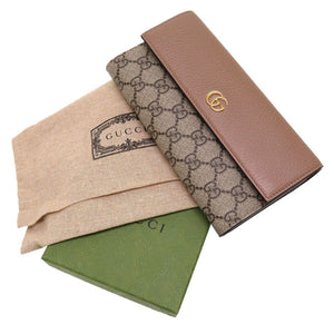 新品同様 グッチ GGマーモント 456116 GGスプリーム レザー ベージュ ピンク 2つ折り長財布 財布 0055【中古】GUCCI