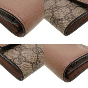 新品同様 グッチ GGマーモント 456116 GGスプリーム レザー ベージュ ピンク 2つ折り長財布 財布 0055【中古】GUCCI