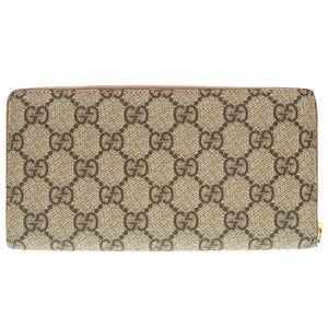 未使用 グッチ GGマーモント 456117 GGスプリーム レザー ベージュ ピンク ラウンドファスナー長財布 財布 0056【中古】GUCCI