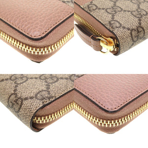 未使用 グッチ GGマーモント 456117 GGスプリーム レザー ベージュ ピンク ラウンドファスナー長財布 財布 0056【中古】GUCCI