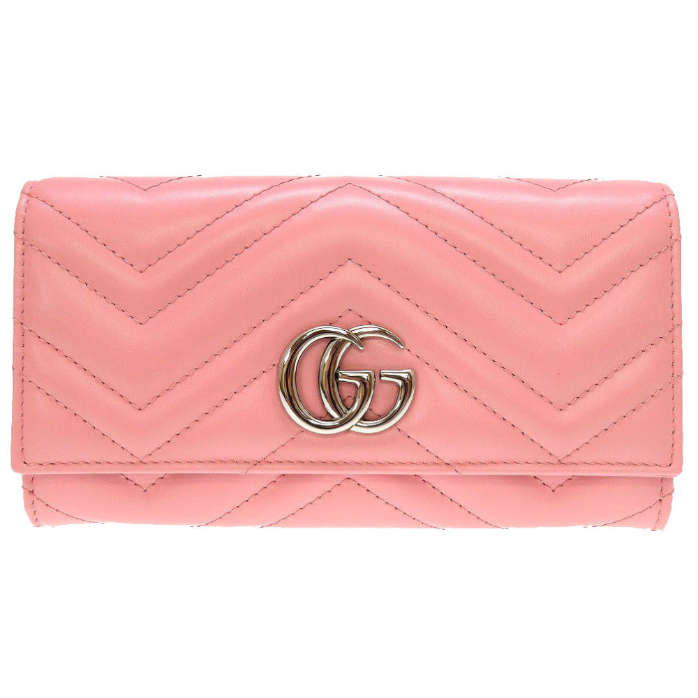 未使用 グッチ GGマーモント 443436 コンチネンタルウォレット レザー ピンク 2つ折り長財布 財布 0057【中古】GUCCI