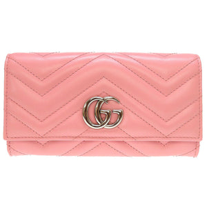 未使用 グッチ GGマーモント 443436 コンチネンタルウォレット レザー ピンク 2つ折り長財布 財布 0057【中古】GUCCI