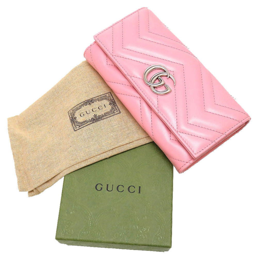 未使用 グッチ GGマーモント 443436 コンチネンタルウォレット レザー ピンク 2つ折り長財布 財布 0057【中古】GUCCI