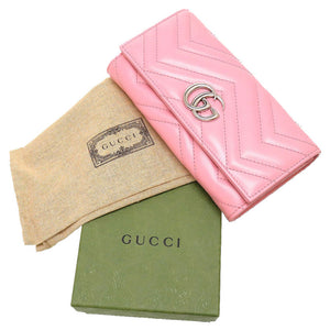 未使用 グッチ GGマーモント 443436 コンチネンタルウォレット レザー ピンク 2つ折り長財布 財布 0057【中古】GUCCI