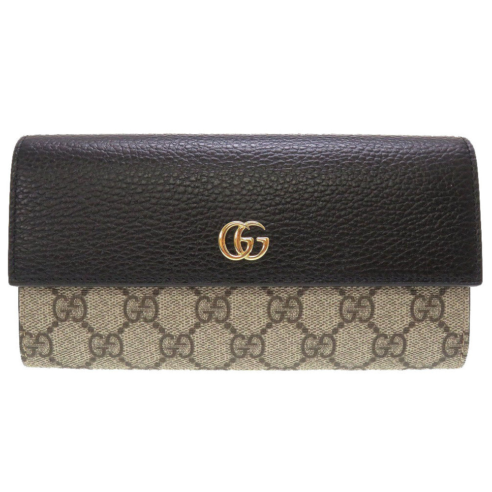 未使用 グッチ GGマーモント 456118 GGスプリーム レザー ベージュ ブラック 黒 2つ折り長財布 財布 0058【中古】GUCCI