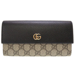 未使用 グッチ GGマーモント 456118 GGスプリーム レザー ベージュ ブラック 黒 2つ折り長財布 財布 0058【中古】GUCCI
