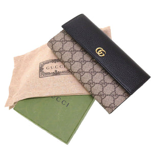 未使用 グッチ GGマーモント 456118 GGスプリーム レザー ベージュ ブラック 黒 2つ折り長財布 財布 0058【中古】GUCCI