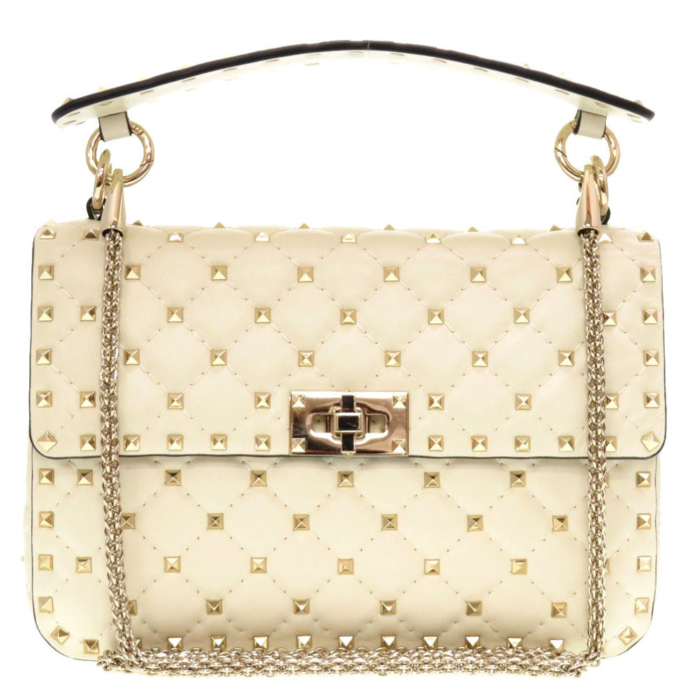 新品同様 ヴァレンティノ ガラヴァーニ ロックスタッズ レザー アイボリー ショルダーバッグ バッグ 0012 【中古】 Valentino Garavani