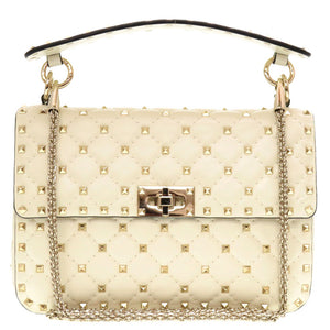 新品同様 ヴァレンティノ ガラヴァーニ ロックスタッズ レザー アイボリー ショルダーバッグ バッグ 0012 【中古】 Valentino Garavani
