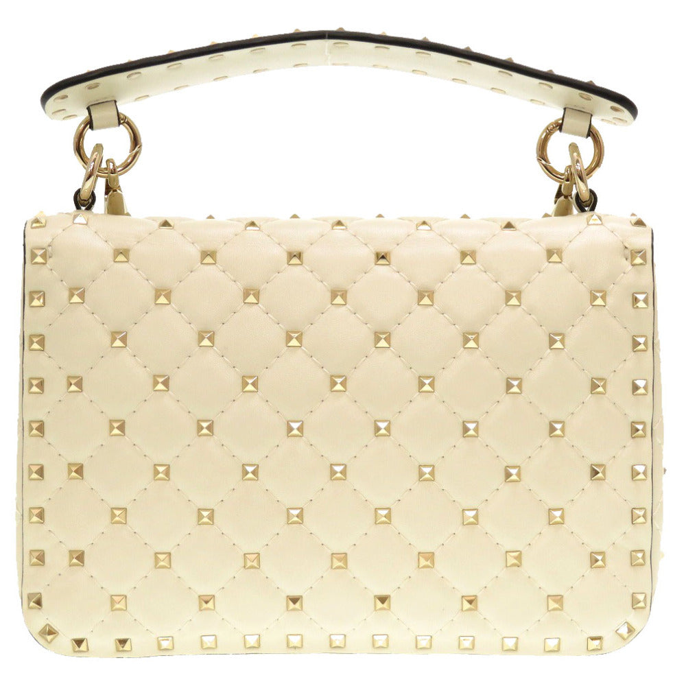 新品同様 ヴァレンティノ ガラヴァーニ ロックスタッズ レザー アイボリー ショルダーバッグ バッグ 0012 【中古】 Valentino Garavani