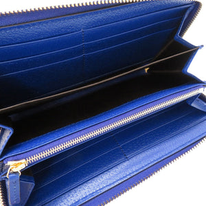 未使用 グッチ インターロッキングG 701423 GGスプリーム レザー ブルー 青 ラウンドファスナー長財布 財布 0028【中古】GUCCI