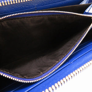 未使用 グッチ インターロッキングG 701423 GGスプリーム レザー ブルー 青 ラウンドファスナー長財布 財布 0028【中古】GUCCI