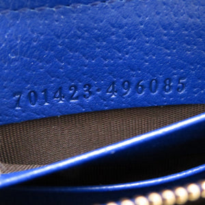 未使用 グッチ インターロッキングG 701423 GGスプリーム レザー ブルー 青 ラウンドファスナー長財布 財布 0028【中古】GUCCI