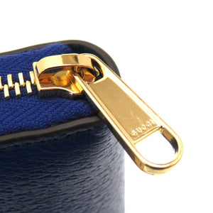 未使用 グッチ インターロッキングG 701423 GGスプリーム レザー ブルー 青 ラウンドファスナー長財布 財布 0028【中古】GUCCI