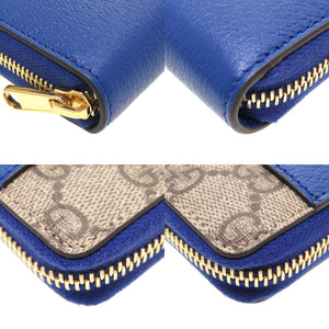 未使用 グッチ インターロッキングG 701423 GGスプリーム レザー ブルー 青 ラウンドファスナー長財布 財布 0028【中古】GUCCI