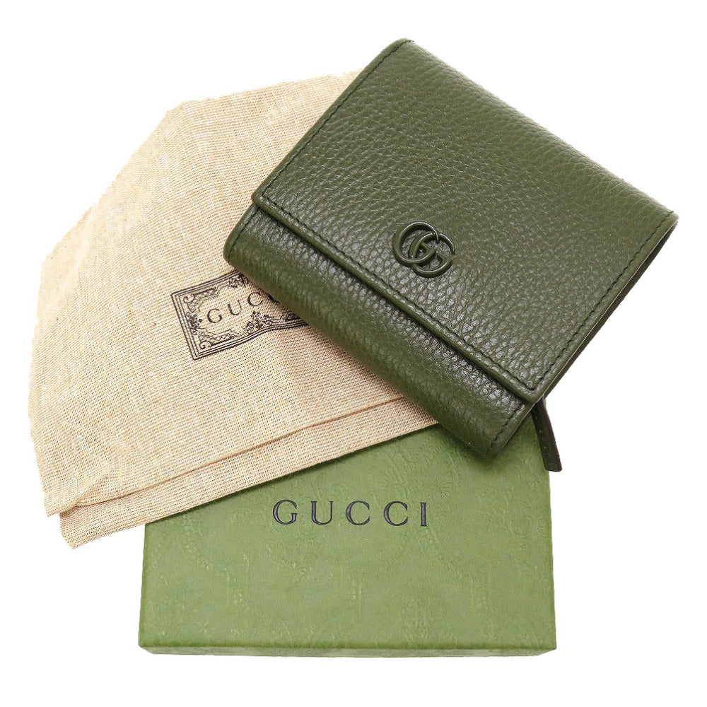 新品同様 グッチ GGマーモント 598587 コンパクトウォレット レザー グリーン 緑 2つ折り財布 財布 0029【中古】GUCCI