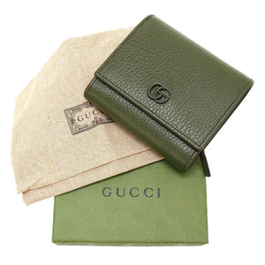 新品同様 グッチ GGマーモント 598587 コンパクトウォレット レザー グリーン 緑 2つ折り財布 財布 0029【中古】GUCCI