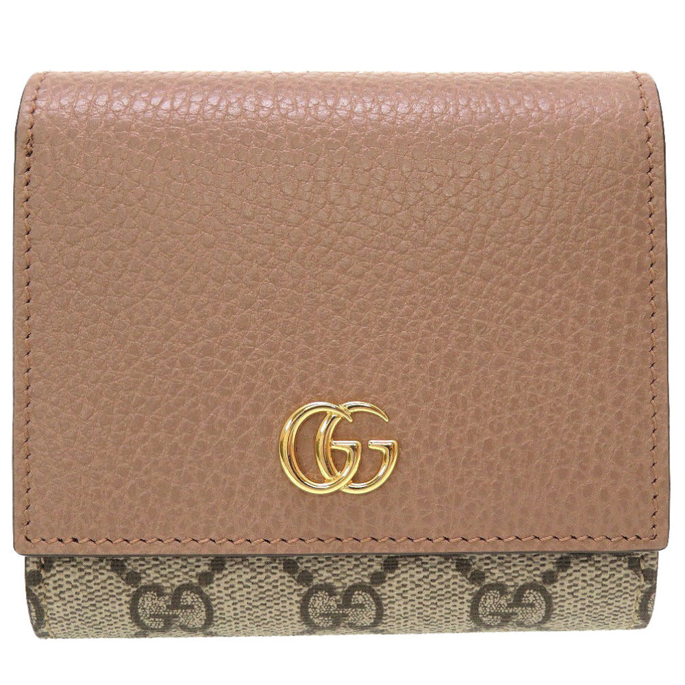 新品 グッチ GGマーモント 598587 コンパクトウォレット GGスプリーム レザー ベージュ ピンク 2つ折り財布 財布 0030【中古】GUCCI