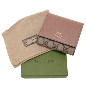 新品 グッチ GGマーモント 598587 コンパクトウォレット GGスプリーム レザー ベージュ ピンク 2つ折り財布 財布 0030【中古】GUCCI