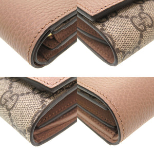 新品 グッチ GGマーモント 598587 コンパクトウォレット GGスプリーム レザー ベージュ ピンク 2つ折り財布 財布 0030【中古】GUCCI