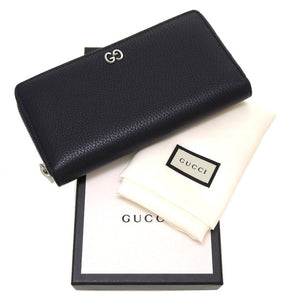 新品同様 グッチ 473928 レザー ネイビー 紺 ラウンドファスナー長財布 財布 0031【中古】GUCCI