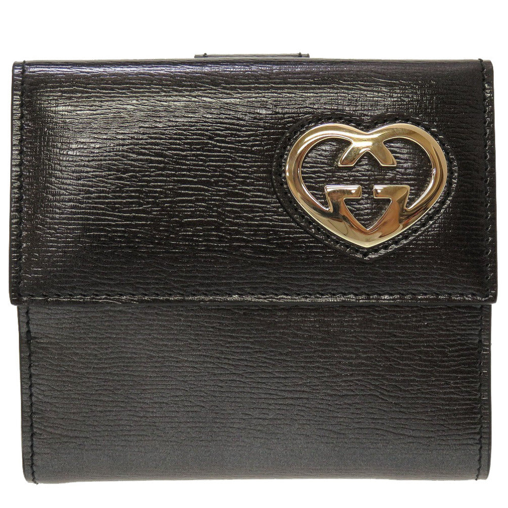 新品 グッチ Gハート コンパクトウォレット 245727 レザー ブラック 黒 Wホック財布 財布 0032【中古】GUCCI