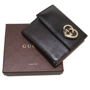 新品 グッチ Gハート コンパクトウォレット 245727 レザー ブラック 黒 Wホック財布 財布 0032【中古】GUCCI