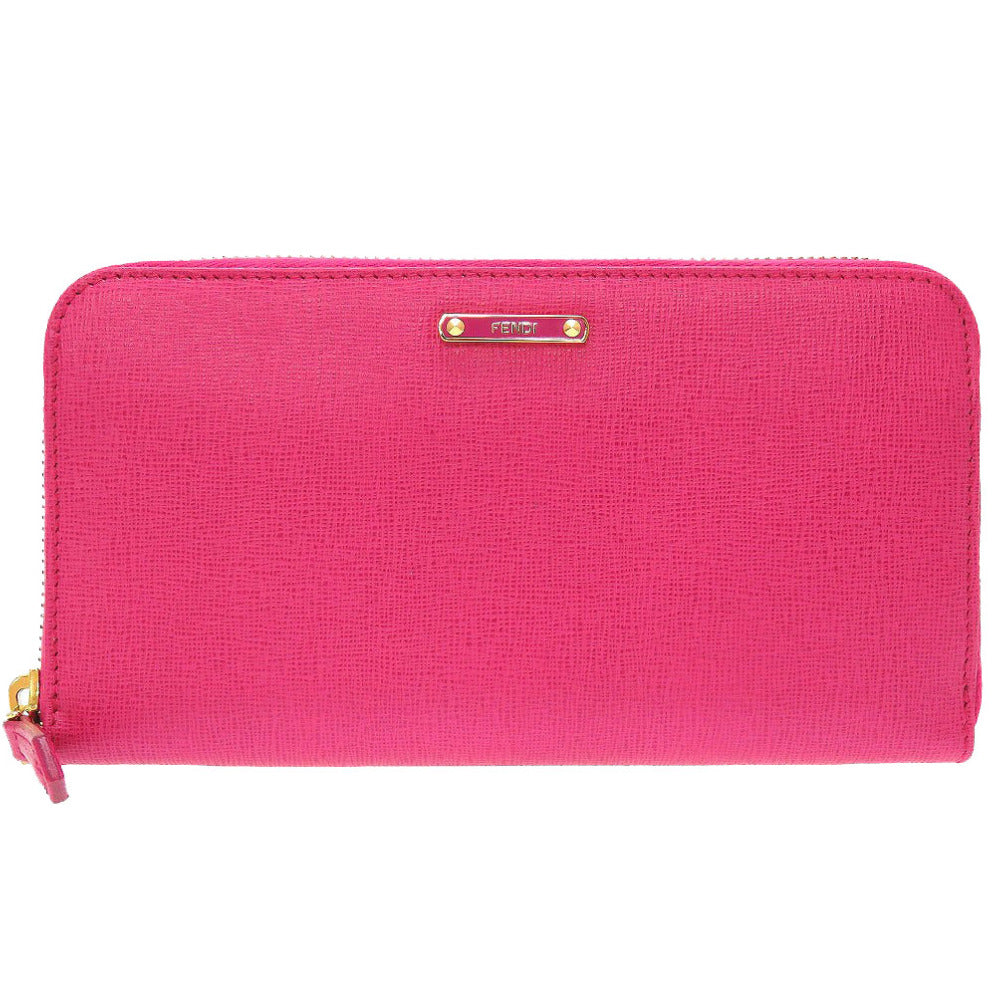 新品同様 フェンディ 8M0299 ロゴ レザー ピンク ラウンドファスナー長財布 財布 0034【中古】FENDI