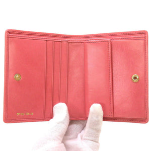 未使用 ミュウミュウ 5MV204 コンパクトウォレット レザー ピンク 2つ折り財布 財布 0035【中古】miu miu
