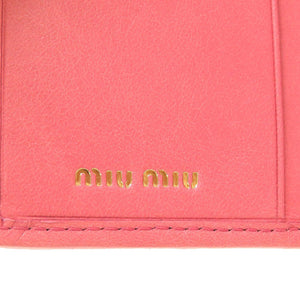 未使用 ミュウミュウ 5MV204 コンパクトウォレット レザー ピンク 2つ折り財布 財布 0035【中古】miu miu
