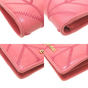 未使用 ミュウミュウ 5MV204 コンパクトウォレット レザー ピンク 2つ折り財布 財布 0035【中古】miu miu