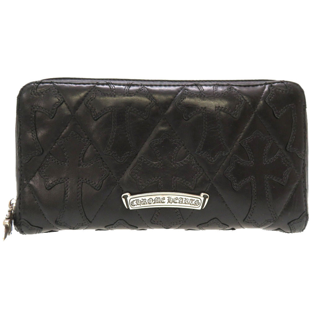美品 クロムハーツ セメタリ―クロス  レザー ブラック ラウンドファスナー 長財布 財布 黒 0044 【中古】 CHROME HEARTS メンズ