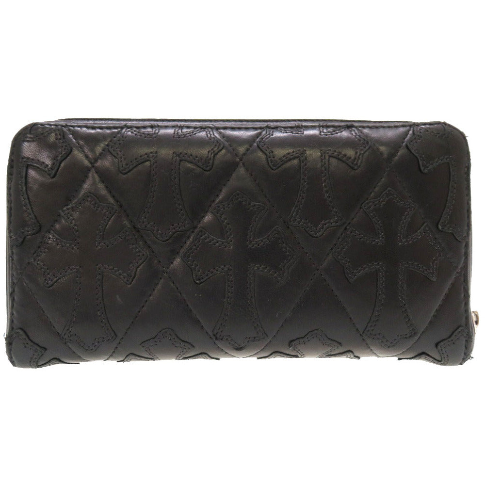 美品 クロムハーツ セメタリ―クロス  レザー ブラック ラウンドファスナー 長財布 財布 黒 0044 【中古】 CHROME HEARTS メンズ