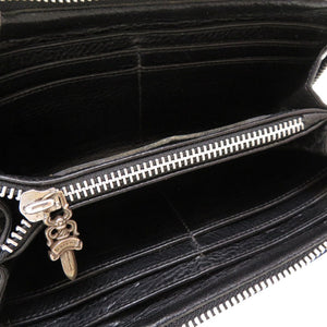 美品 クロムハーツ セメタリ―クロス  レザー ブラック ラウンドファスナー 長財布 財布 黒 0044 【中古】 CHROME HEARTS メンズ