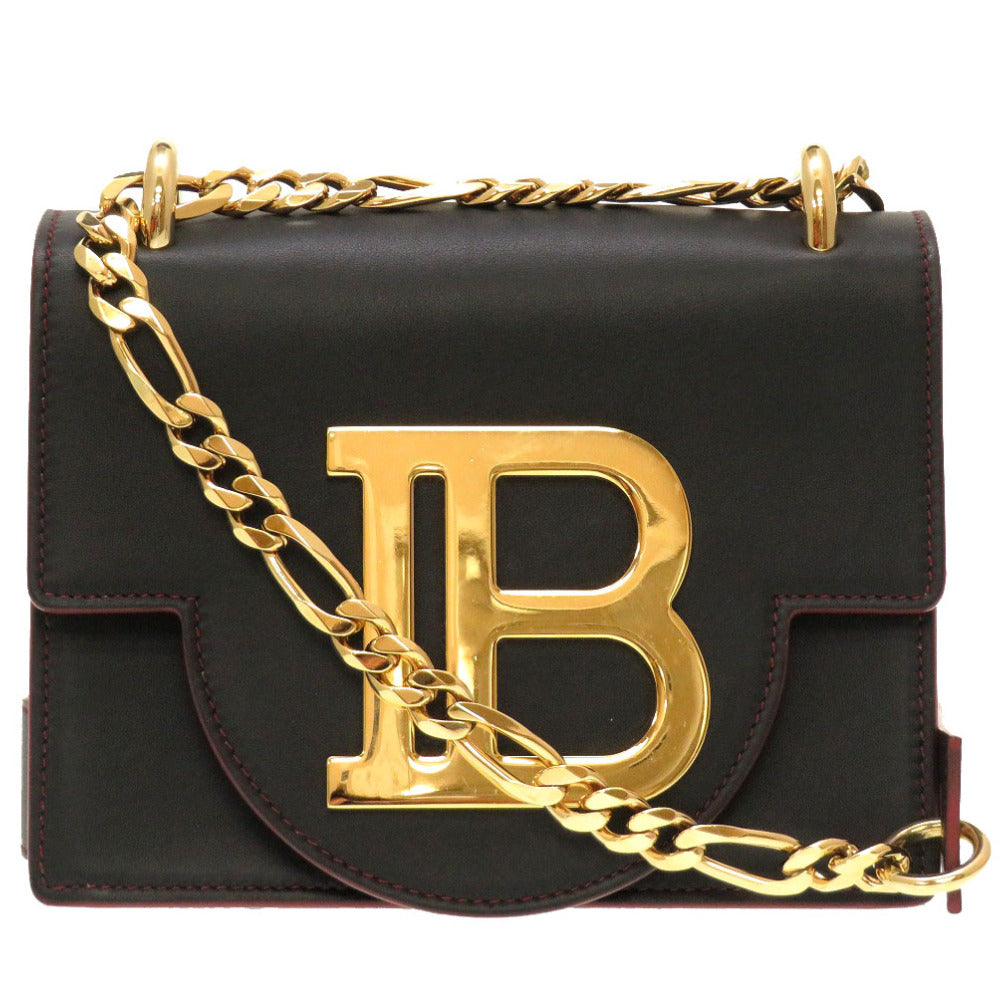 美品 バルマン ロゴプレート レザー ネイビー ゴールド金具 ショルダーバッグ バッグ 紺 0046 【中古】 BALMAIN