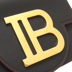 美品 バルマン ロゴプレート レザー ネイビー ゴールド金具 ショルダーバッグ バッグ 紺 0046 【中古】 BALMAIN