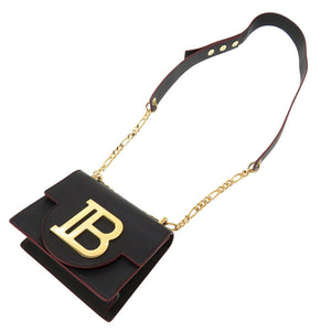 美品 バルマン ロゴプレート レザー ネイビー ゴールド金具 ショルダーバッグ バッグ 紺 0046 【中古】 BALMAIN