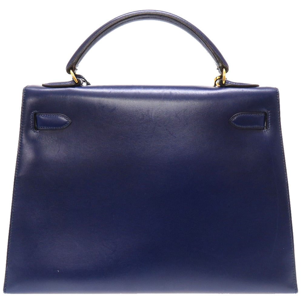 エルメス ケリー32 外縫い ボックスカーフ ブルーロイ ゴールド金具 〇Y刻印 ハンドバッグ バッグ 青 0049 【中古】 HERMES