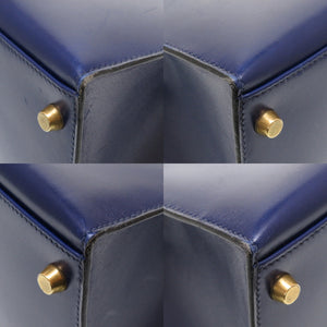 エルメス ケリー32 外縫い ボックスカーフ ブルーロイ ゴールド金具 〇Y刻印 ハンドバッグ バッグ 青 0049 【中古】 HERMES