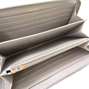 新品同様 バレンシアガ 490625 レザー グレー ラウンドファスナー長財布 財布 0052【中古】BALENCIAGA
